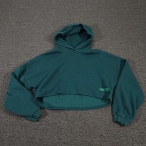 Savage X Fenty Hoodie Womens Large Green Cropped Fleece Pullover Logo Sweatshirt